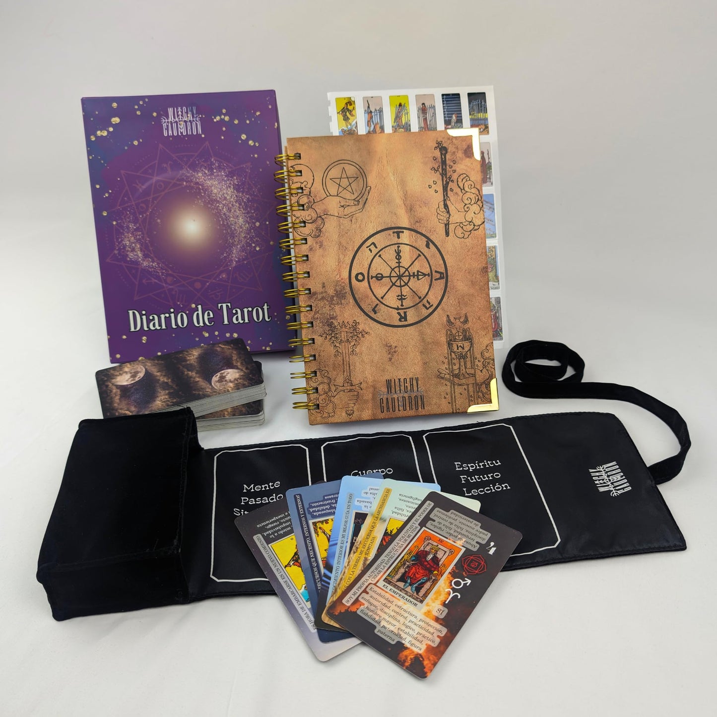 Spanish Tarot Learning Set for Beginners (Tarot, Black Wrap, Journal)