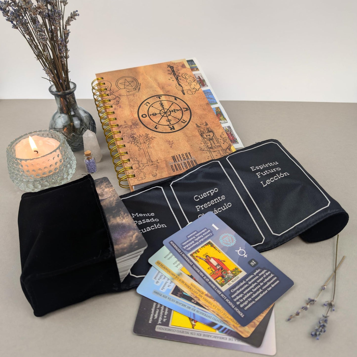 Spanish Tarot Learning Set for Beginners (Tarot, Black Wrap, Journal)