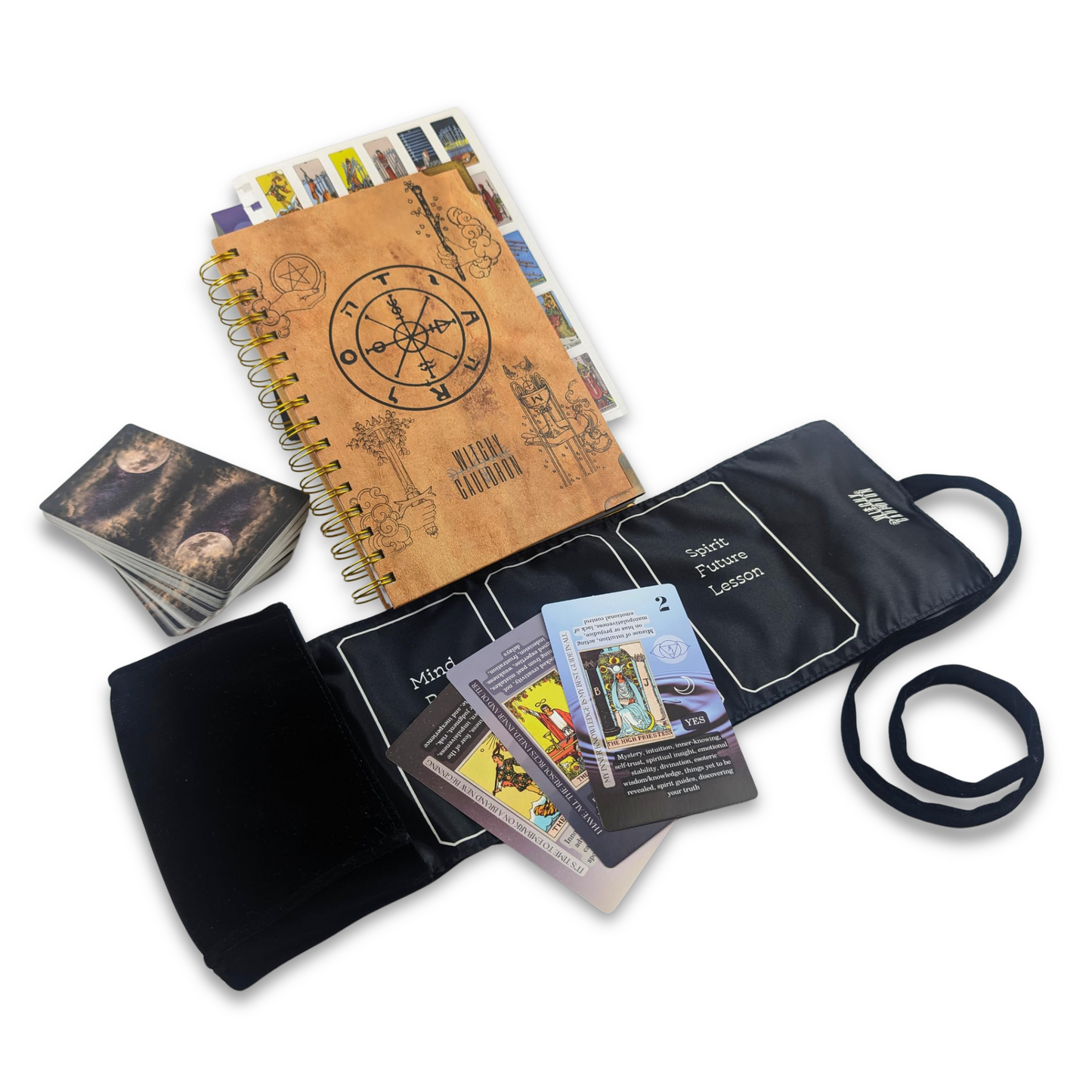 English Tarot Learning Set for Beginners (Tarot, Black Wrap and Journal)
