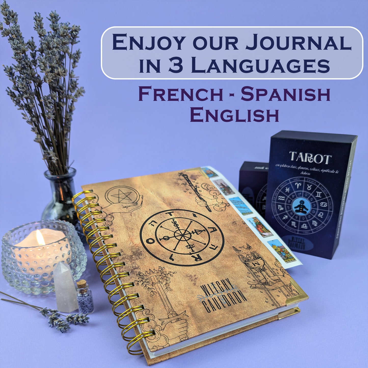 Journal et planificateur de tarot : réflexions quotidiennes et croissance personnelle avec autocollants, cahier d'exercices de tarot