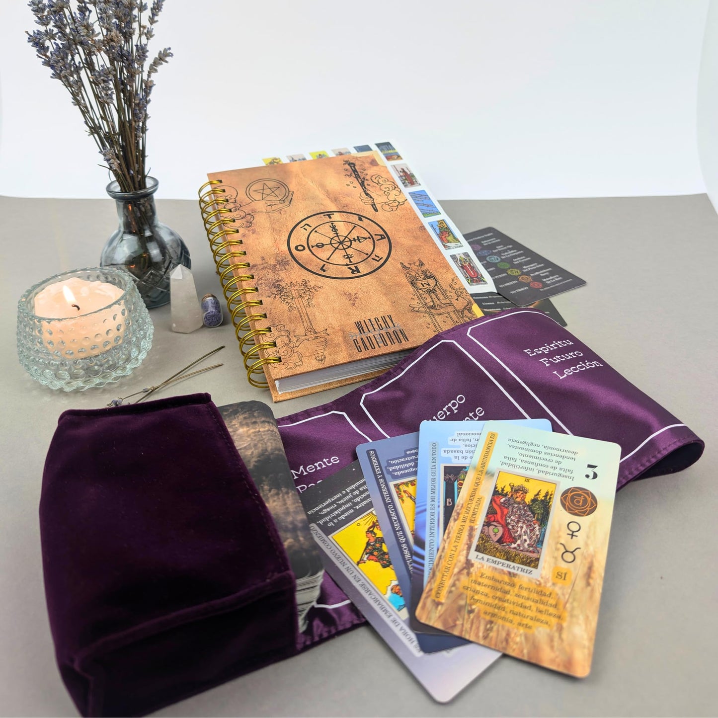 Spanish Tarot Learning Set for Beginners (Tarot, Purple Wrap, Journal)