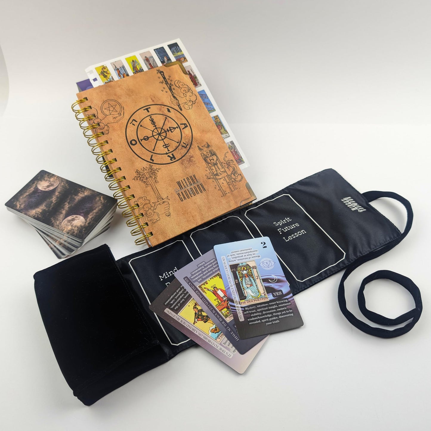 English Tarot Learning Set for Beginners (Tarot, Black Wrap and Journal)