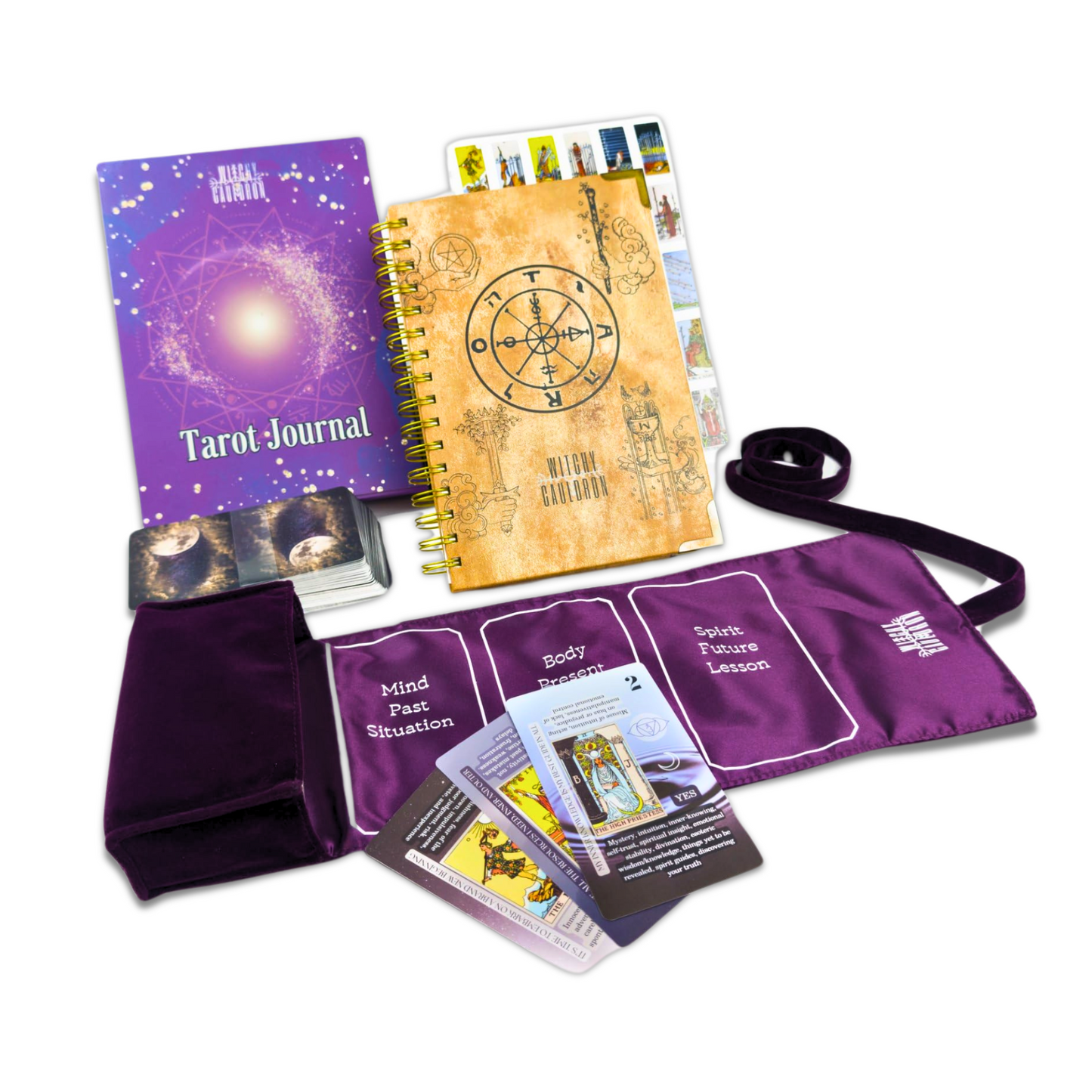 English Tarot Learning Set for Beginners (Tarot, Purple Wrap, Journal)
