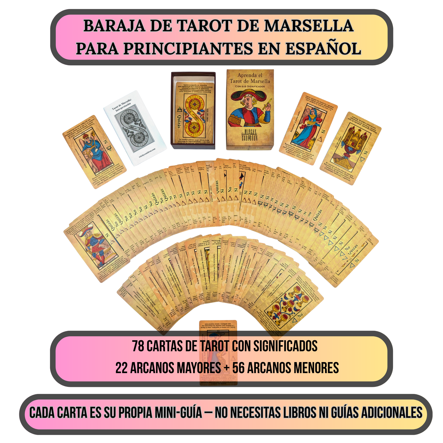 Baraja de Tarot de Marsella en Español | Baraja de Tarot Ilustrada para Principiantes con Significados para una Fácil Interpretación