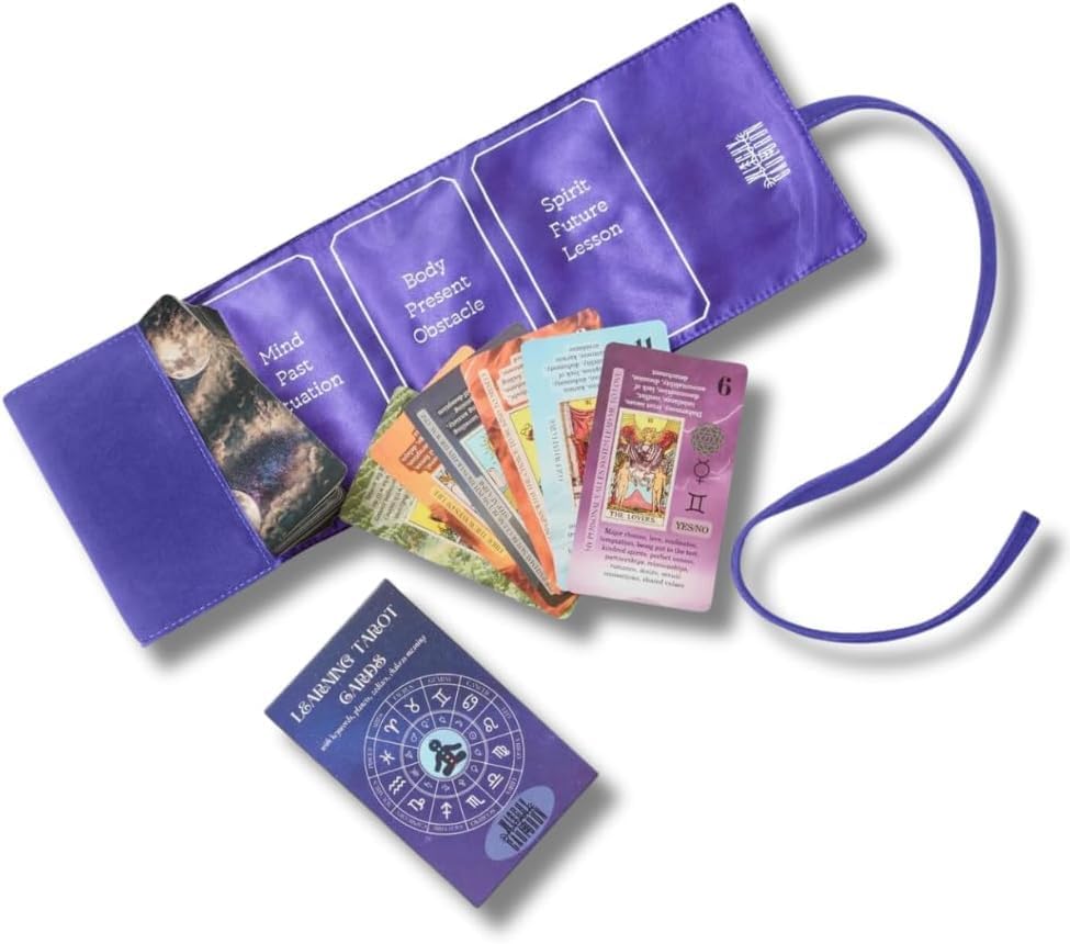 Lavender Wrap and Beginner Tarot Cards with Meanings on Them