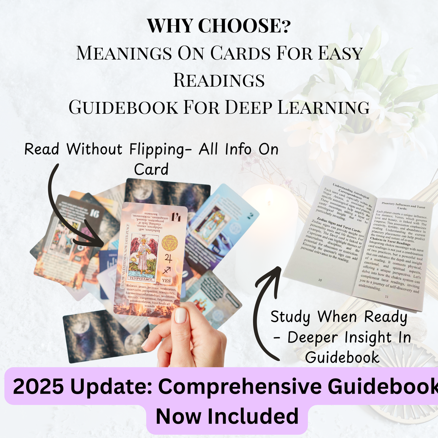 English Tarot Learning Set for Beginners (Tarot, Lavender Wrap, Journal)