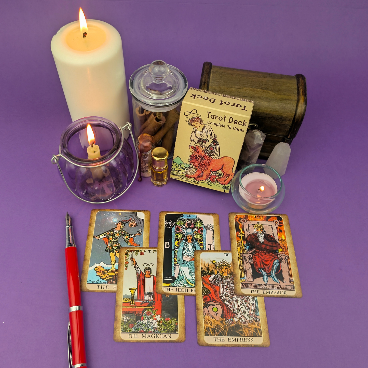 Pocket Rider Waite Oracle Set with Guidebook - Witchy Cauldron Travel Tarot for Beginners