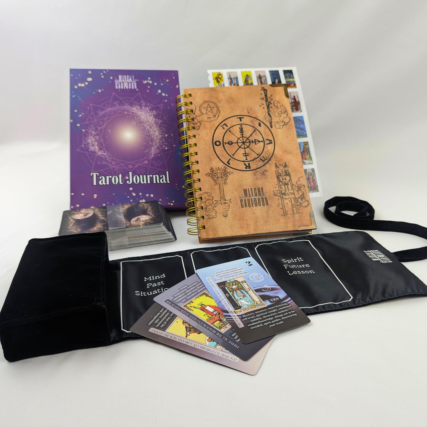 Witchy Cauldron Tarot Learning Set for Beginners: Learning Tarot Cards for Beginners, Satin Tarot Holder and Tarot Journal for Planning Spiritual