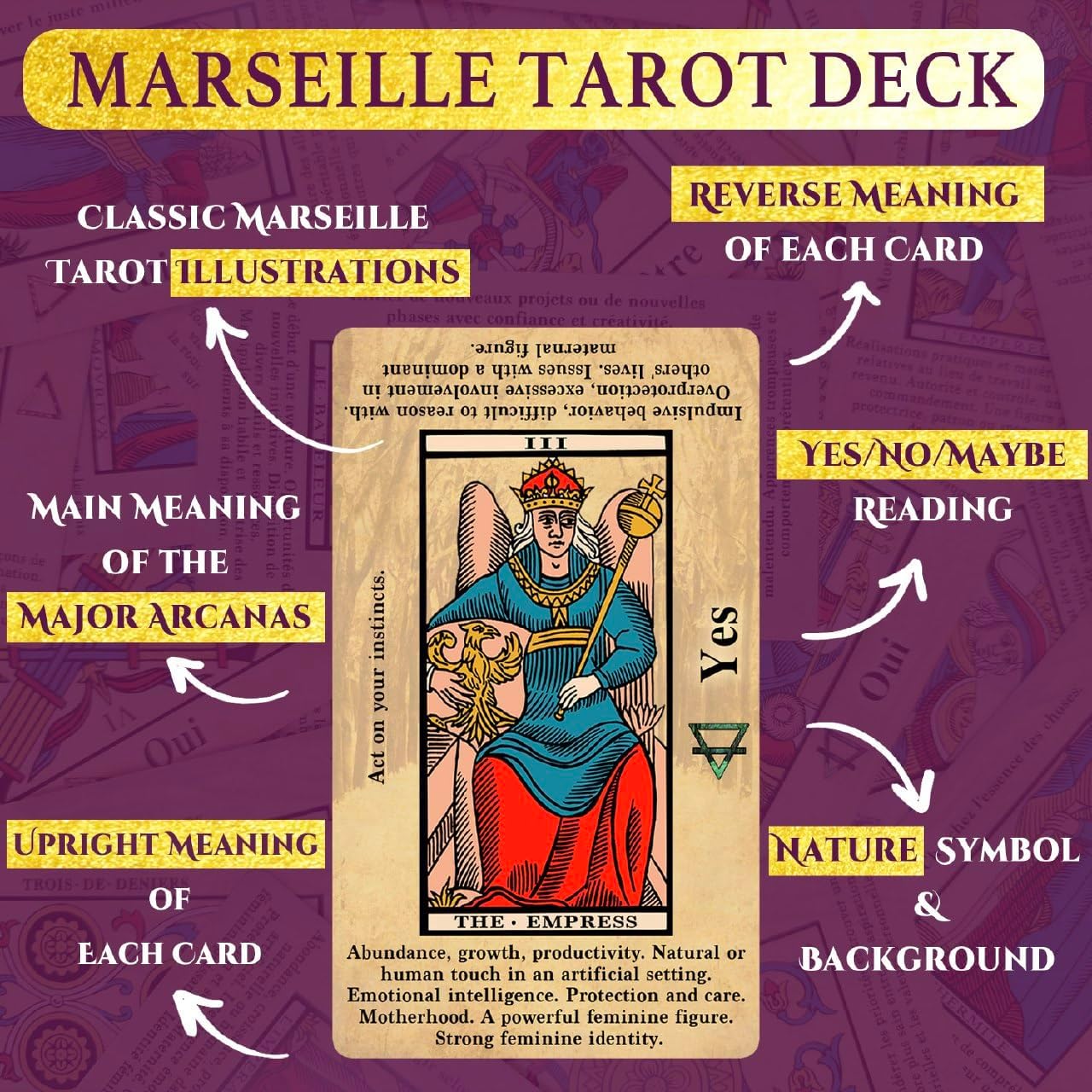 English Marseille Tarot Deck for Beginners with Meanings on Them