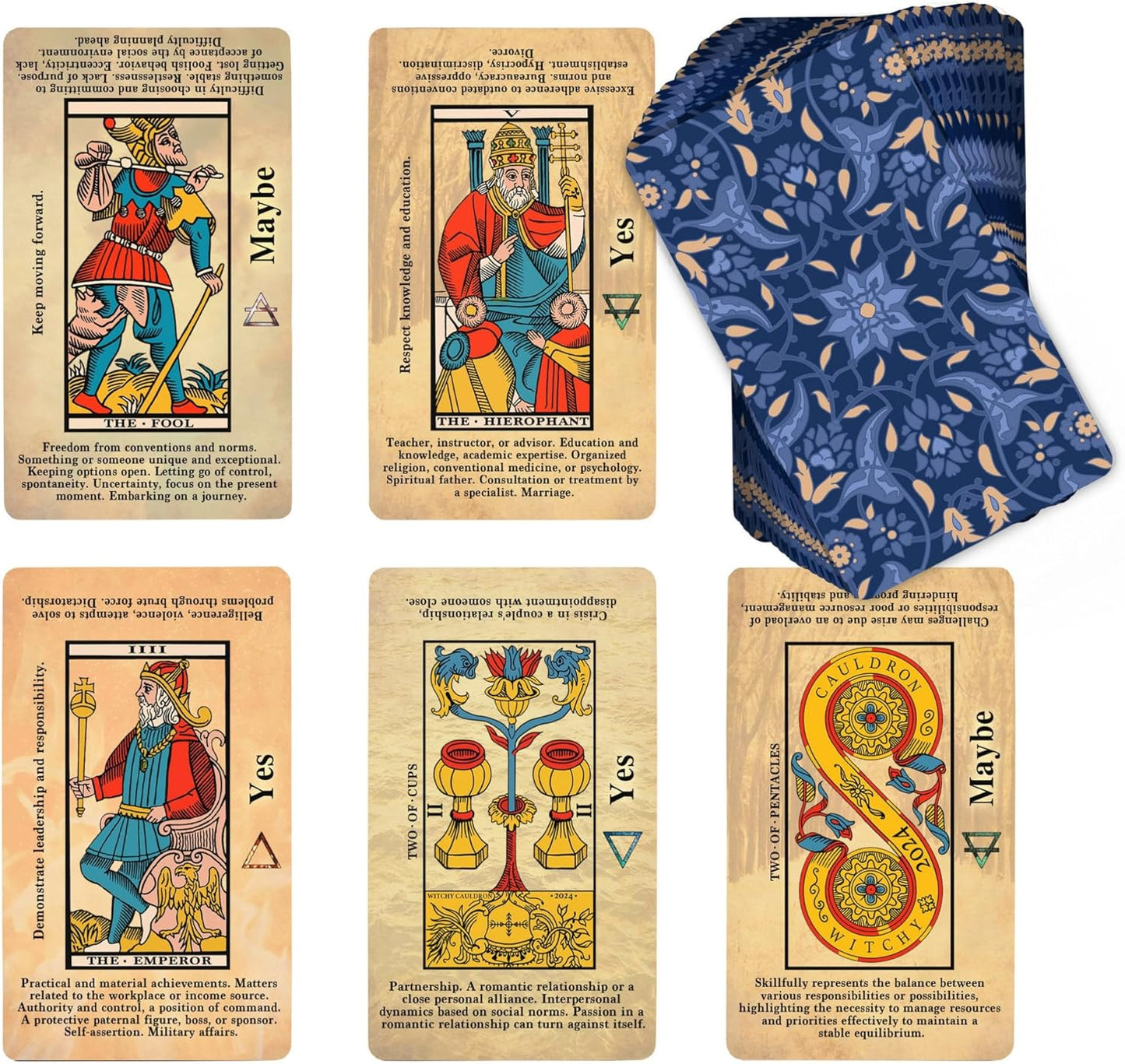 English Marseille Tarot Deck for Beginners with Meanings on Them