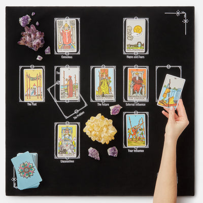 Tarot Reading Tablecloth – Celtic Cross Spread (Blue) - In Use